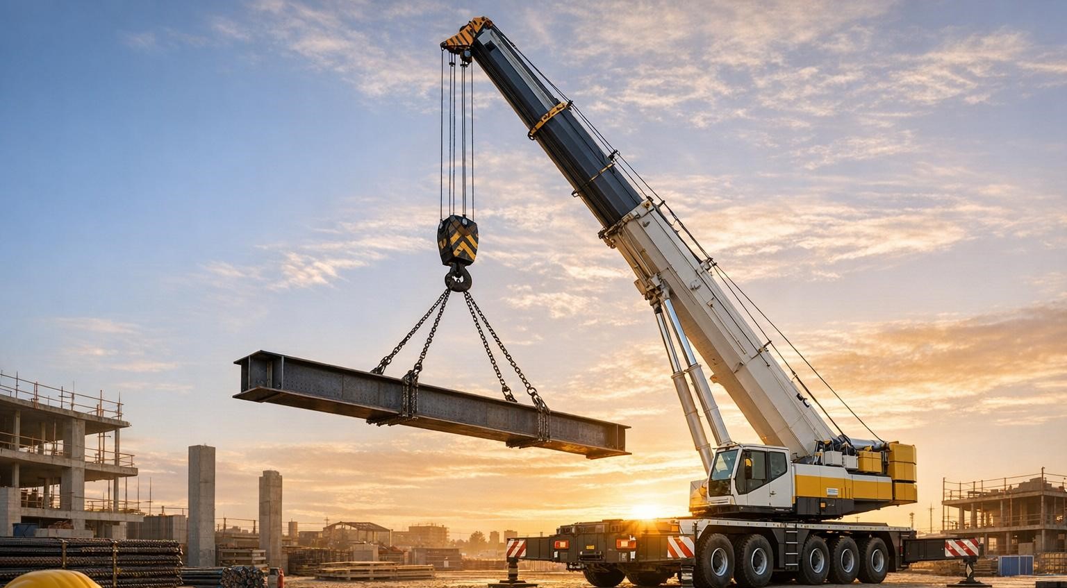 Industrial plant served by tower crane lifting operations